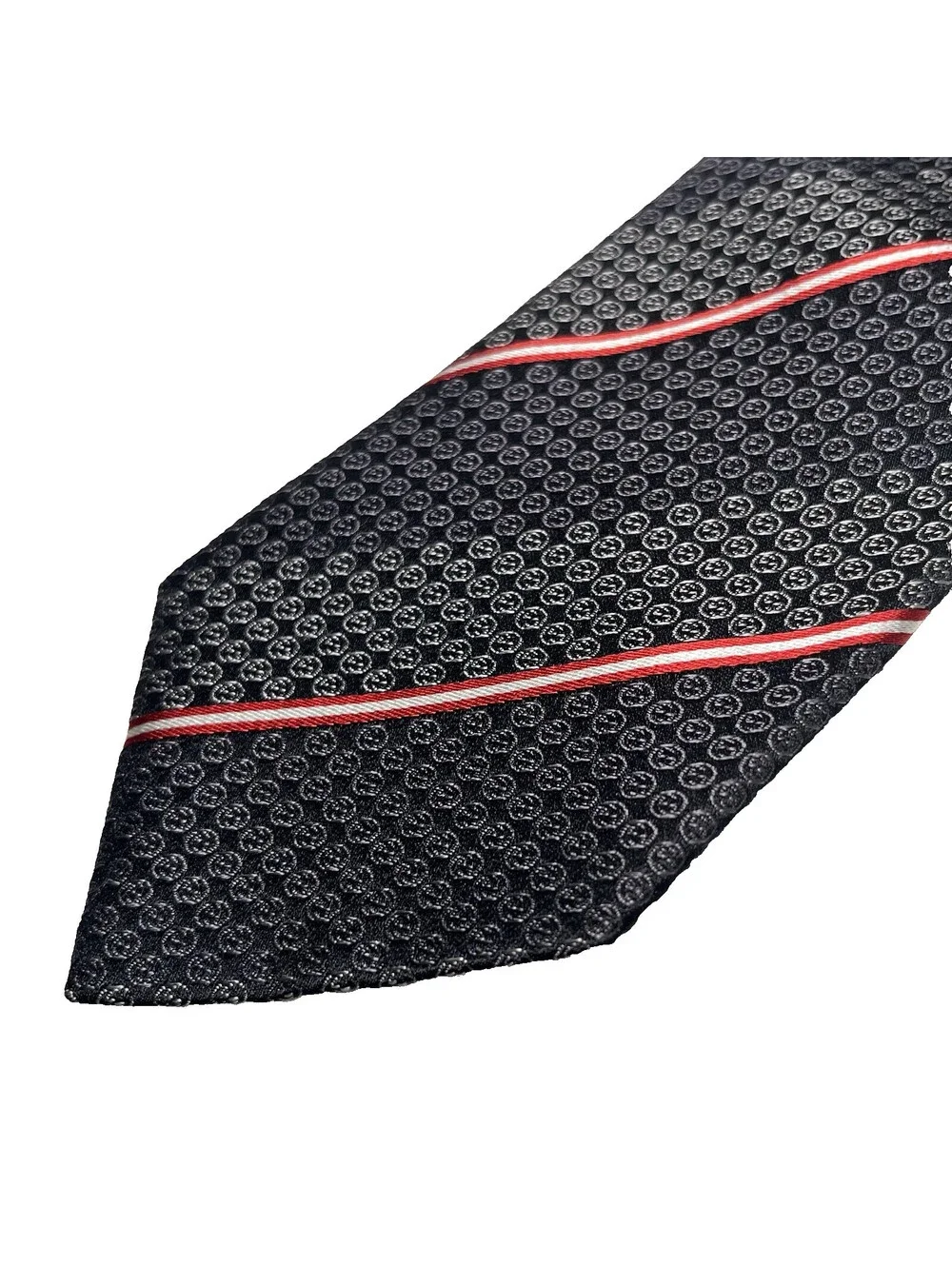 Gucci Men's Neck Tie Made in Italy Navy Red White GG Logo Vintage